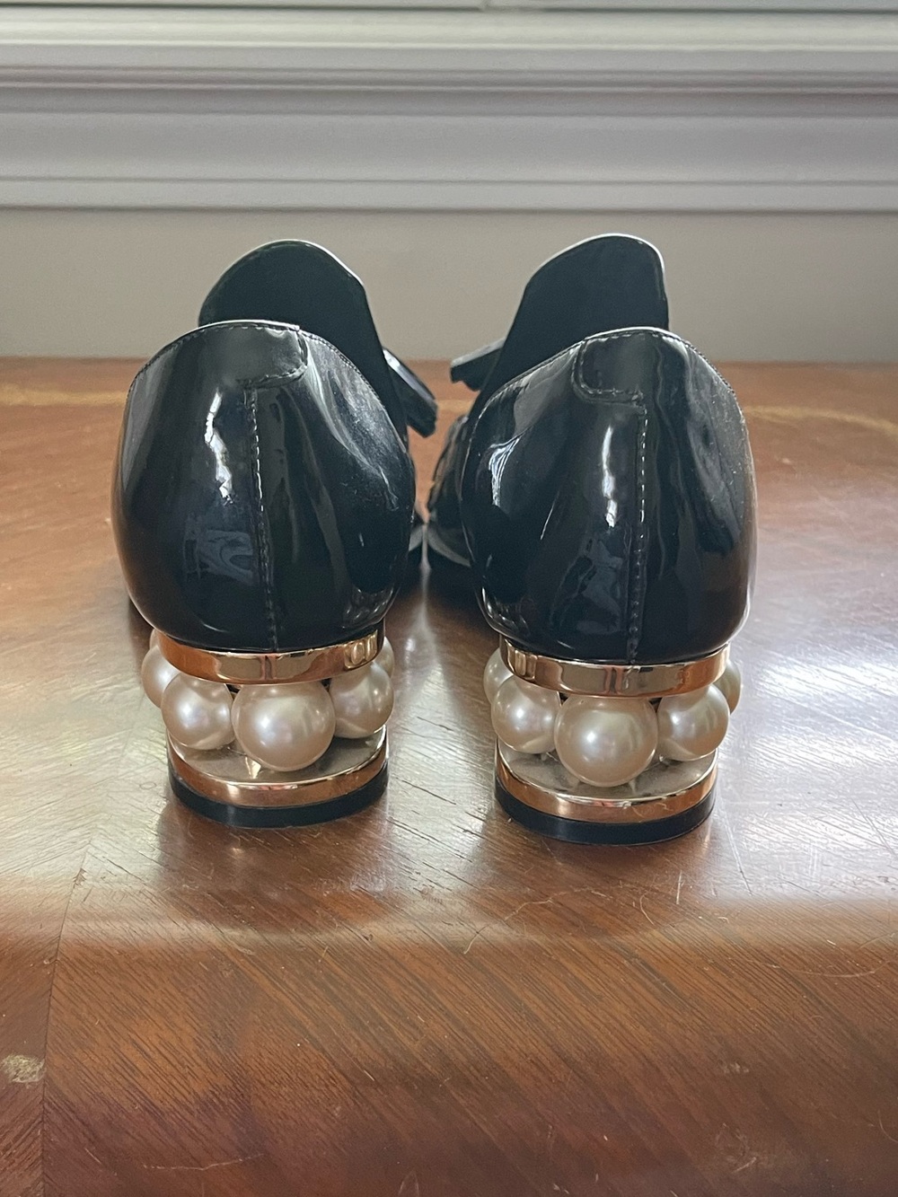 Jeffrey Campbell Black Patent Tassel Pearl Heel Loafers - Picture 5 of 10